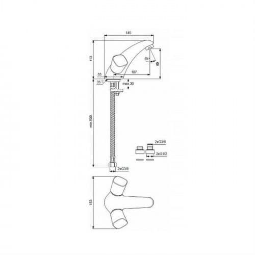 Купить Смеситель Vidima Квадро для умывальника, металлические маховики литой излив хром по низкой цене