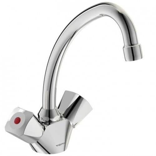 Купить Смеситель Vidima Практик для умывальника, с пластиковыми маховиками, литой излив, без донного клапана хром по низкой цене