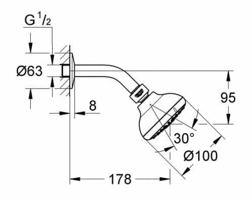 Купить Душ Grohe New Tempesta 26088000 верхний с душевым кронштейном по низкой цене