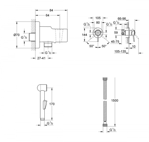 Купить Комплект Grohe BauClassic 124434 для гигиенического душа по низкой цене