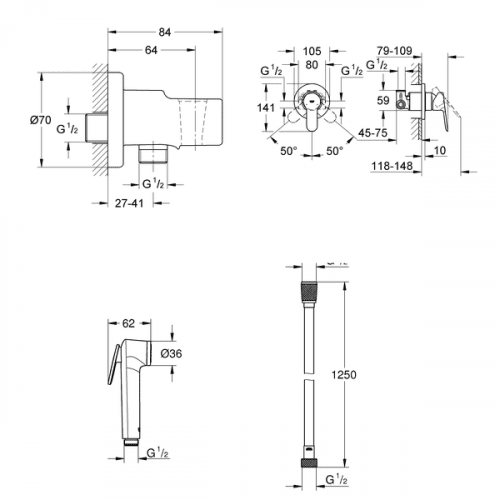 Купить Комплект Grohe BauEdge 124897 для гигиенического душа по низкой цене