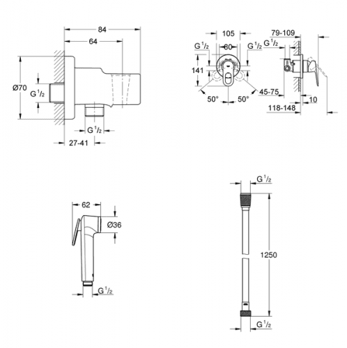 Купить Комплект Grohe Bauloop 124896 для гигиенического душа по низкой цене
