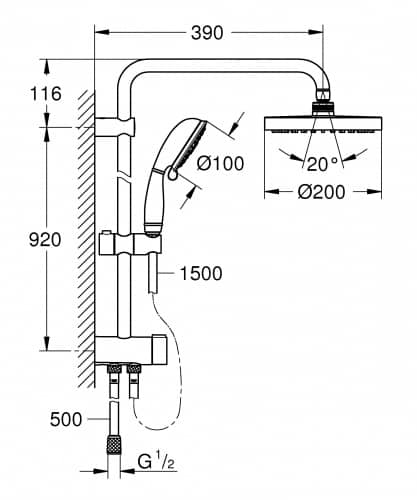 Купить Стойка Grohe New Tempesta Rustic 200 26454001 душевая с переключателем по низкой цене