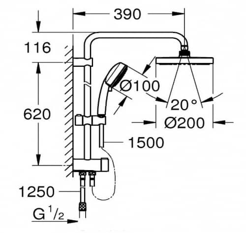 Купить Стойка Grohe New Tempesta Cosmopolitan System 27394001 душевая по низкой цене