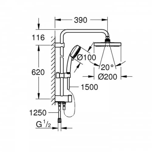 Купить Стойка Grohe New Tempesta 200 27394002 душевая с переключателем по низкой цене