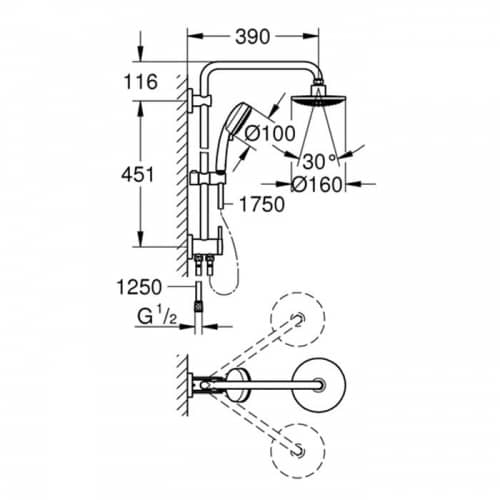 Купить Стойка Grohe New Tempesta Cosmopolitan 26225000 душевая с переключателем по низкой цене