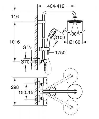 Купить Стойка Grohe New Tempesta Cosmopolitan 27922000 душевая с термостатом по низкой цене