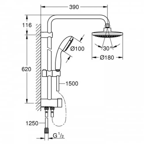 Купить Стойка Grohe New Tempesta 26381000 душевая с переключателем по низкой цене