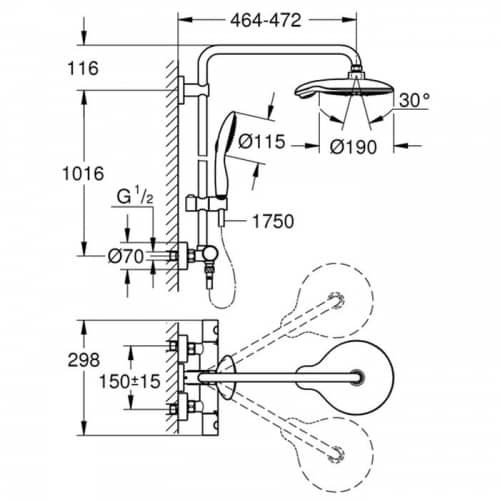 Купить Стойка Grohe Power&Soul 26186000 душевая с термостатом по низкой цене