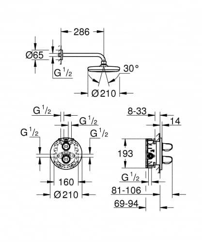 Душевой гарнитур Grohe Grohtherm 1000 34582001 с верхним душем Tempesta 210