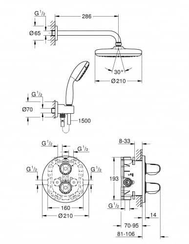 Душевой гарнитур Grohe Grohtherm 1000 34614001 с верхним душем Tempesta 210