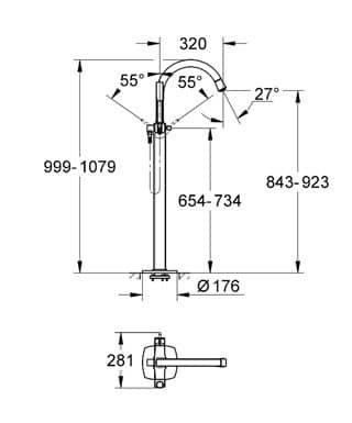 Купить Смеситель Grohe Grandera 23318000 на борт ванны напольный по низкой цене