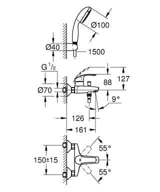 Душевой гарнитур Grohe Eurosmart 33302002