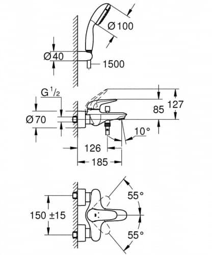 Душевой гарнитур Grohe Eurostyle New Solid 2372930A