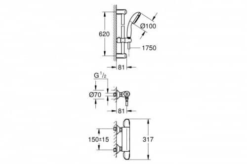 Душевой гарнитур Grohe Grohtherm 1000 New 34151004 со штангой 600 мм