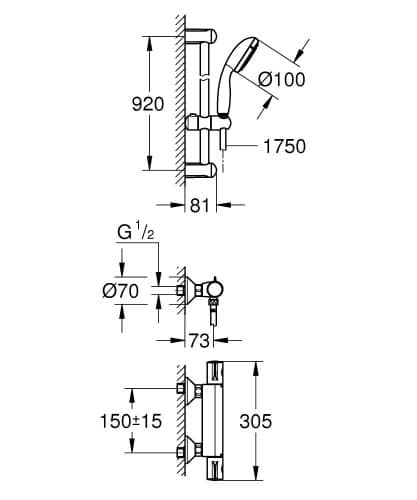 Душевой гарнитур Grohe Grohtherm 800 34566001 со штангой 900 мм
