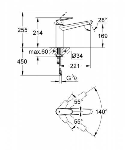 Купить Смеситель Grohe Eurodisc Cosmopolitan 33770002 для кухни по низкой цене