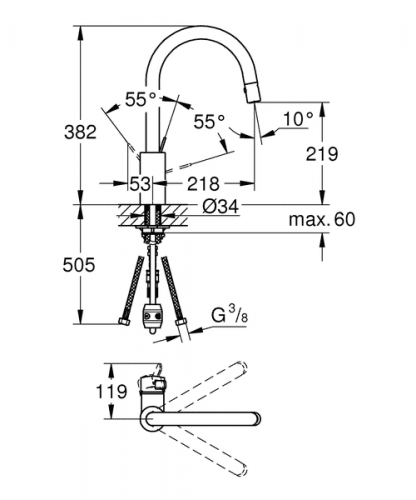 Купить Смеситель Grohe Eurosmart Cosmopolitan 31481000 для кухни по низкой цене