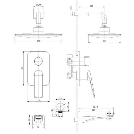 Душевой гарнитур Lemark Allegro LM5922CW для ванны и душа встраиваемый
