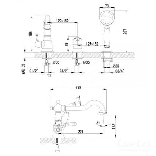 Купить Смеситель Lemark Villa LM4845B на борт ванны по низкой цене