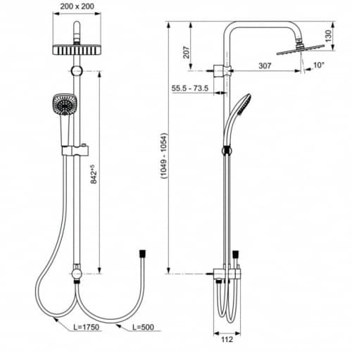 Купить Стойка Ideal Standard Idealrain Cube A5862AA душевая по низкой цене