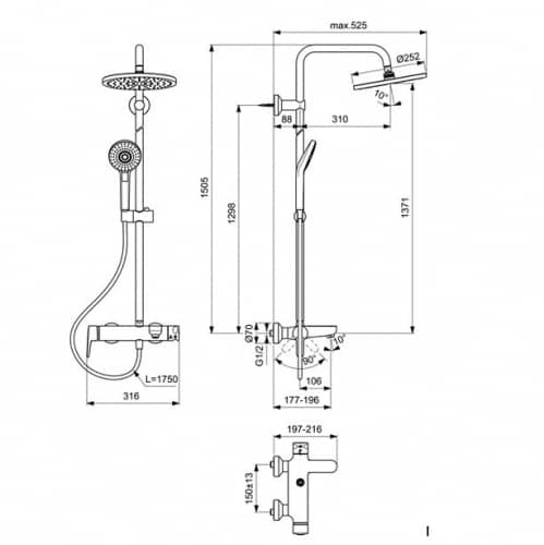 Душевой гарнитур Ideal Standard Idealrain Eco Evo B2267AA с термостатическим смесителем