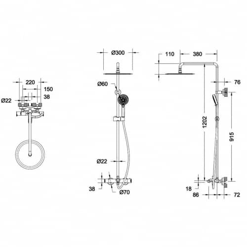 Купить Стойка Bravat Waterfall SS F639114C-A3-RUS душевая с термостатом по низкой цене