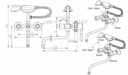 Купить Смеситель Bravat Duo F6133186CP-LB-RUS для ванны по низкой цене