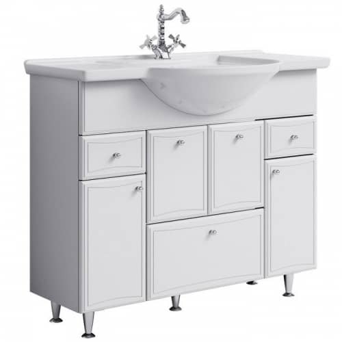 Купить Тумба Aqwella Барселона Люкс 105 под раковину, с бельевой корзиной, белая 1000x830x331 мм по низкой цене