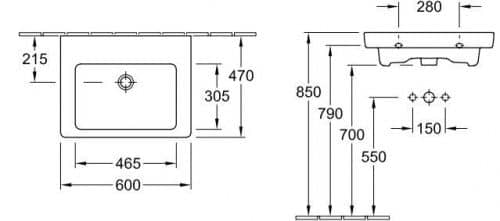 Купить Раковина Villeroy & Boch Subway 2.0 71136001 накладная 600х470 мм по низкой цене