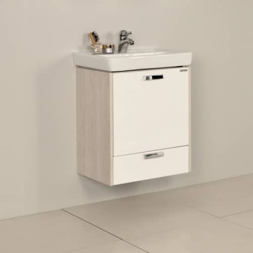 Купить Тумба Акватон Йорк 55 М под раковину 1A170801YOAV0 белый и Ясень фабрик по низкой цене