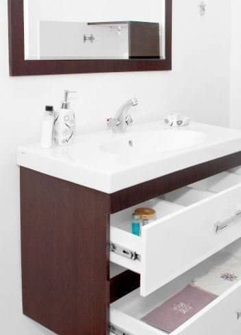 Купить Тумба Style Line Сакура 80 Люкс Plus подвесная с раковиной белая/венге по низкой цене