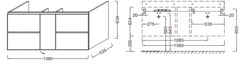 Купить Тумба Jacob Delafon Soprano EB1332-N18 под раковину белая блестящая 1360х535х634 мм по низкой цене