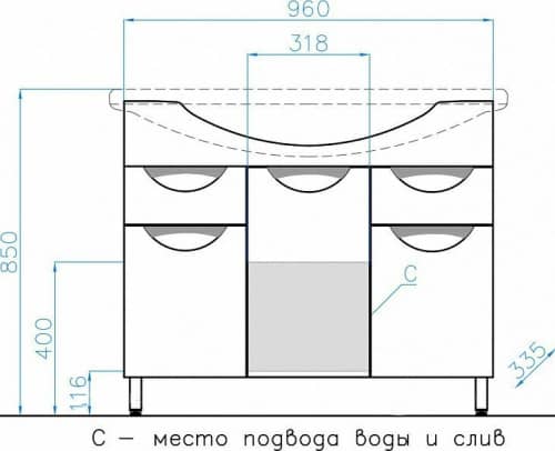 Купить Тумба Style Line Жасмин 100 с раковиной, с тремя ящиками по низкой цене