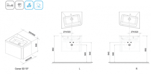 Купить Тумба Ravak 10 градусов SD 650 R X000000749 под раковину серый глянец по низкой цене