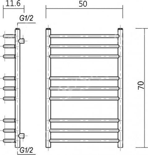 Купить Полотенцесушитель Domoterm Калипсо бронза П9 водяной 500х700 мм по низкой цене