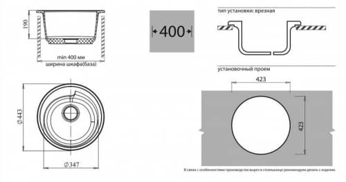 Купить Мойка GranFest Rondo GF-R450 кухонная композитная салатовая D443 мм по низкой цене