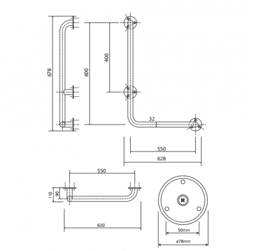 Купить Поручень Bemeta Help Program 301112072 для душа левый матовый 680х630 мм по низкой цене