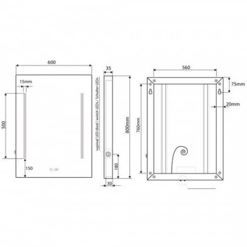Купить Зеркало Bemeta 127201669 с подсветкой и часами по низкой цене