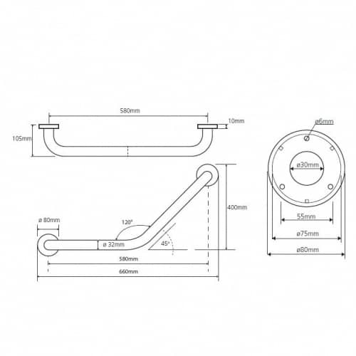 Купить Поручень Bemeta Help Program угловой для ванной 301102012 матовый 120 градусов 660х400 мм по низкой цене