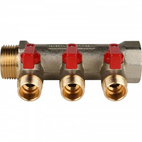 Купить Коллектор Stout с шаровыми кранами SMB-6200-011203 на 3 выхода 1/2 дюйма по низкой цене
