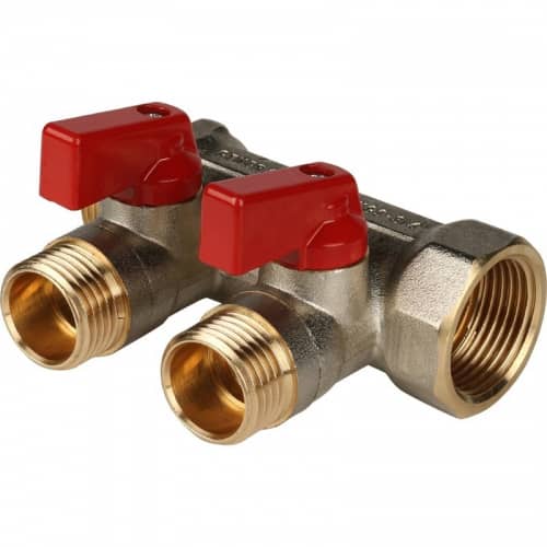 Купить Коллектор Stout с шаровыми кранами SMB 6200 341202 на 2 выхода 1/2 дюйма по низкой цене