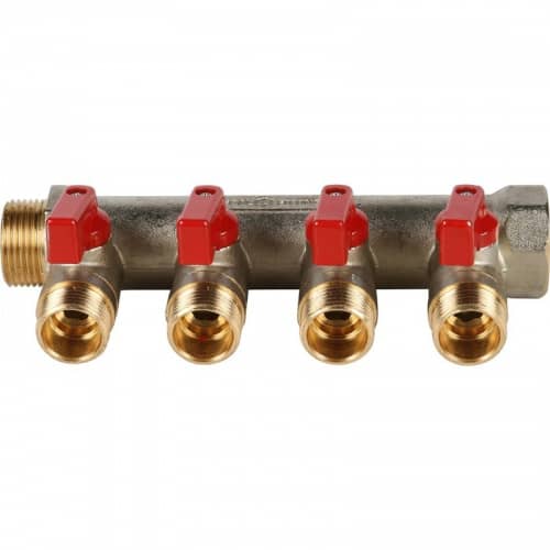 Купить Коллектор Stout с шаровыми кранами SMB 6200 341204 на 4 выхода 1/2 дюйма по низкой цене