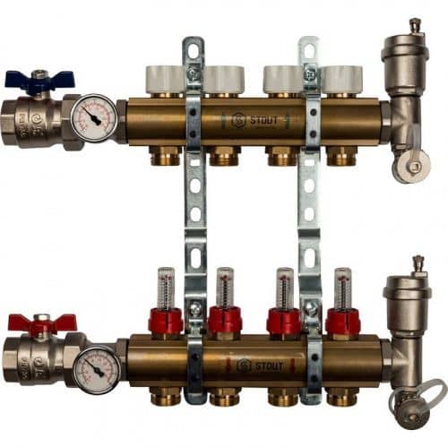 Купить Коллектор Stout распределительный SMB 0473 000004 на 4 контура с расходомерами по низкой цене