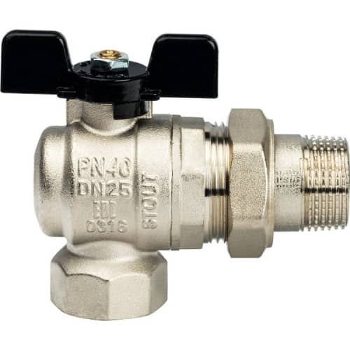Купить Кран Stout шаровой SVB-0008-000025 полнопроходной угловой латунный американка по низкой цене