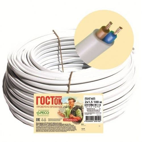 Купить Провод ГОСТок ПУГНП 2х1.5 бухта 100 м по низкой цене