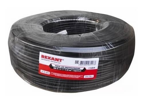 Купить Кабель Rexant для видеонаблюдения КВК-П-1,5+2x0,50 Cu/Cu Outdoor черный бухта 200 м по низкой цене