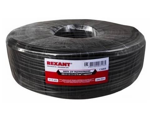 Купить Кабель Rexant для видеонаблюдения КВК-П-1,5+2x0,75 Cu/Cu Outdoor черный бухта 200 м по низкой цене