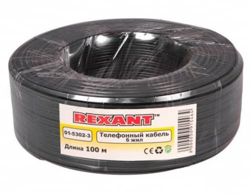 Купить Кабель Rexant телефонный ШТЛП-6 CCA 6 жил черный бухта 100 м по низкой цене