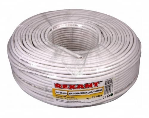Купить Кабель Rexant коаксиальный RG-58 A/U 50 Ом Cu/Al/Cu 64% белый бухта 100 м по низкой цене
